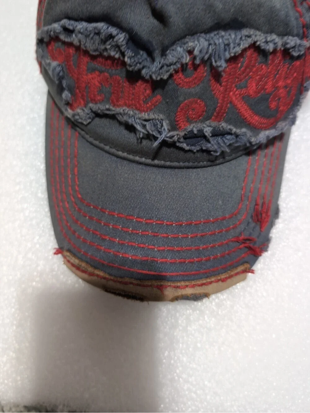 Vintage True Religion Hat Faded Distressed Blue Red One Sz Fits All Adjustable